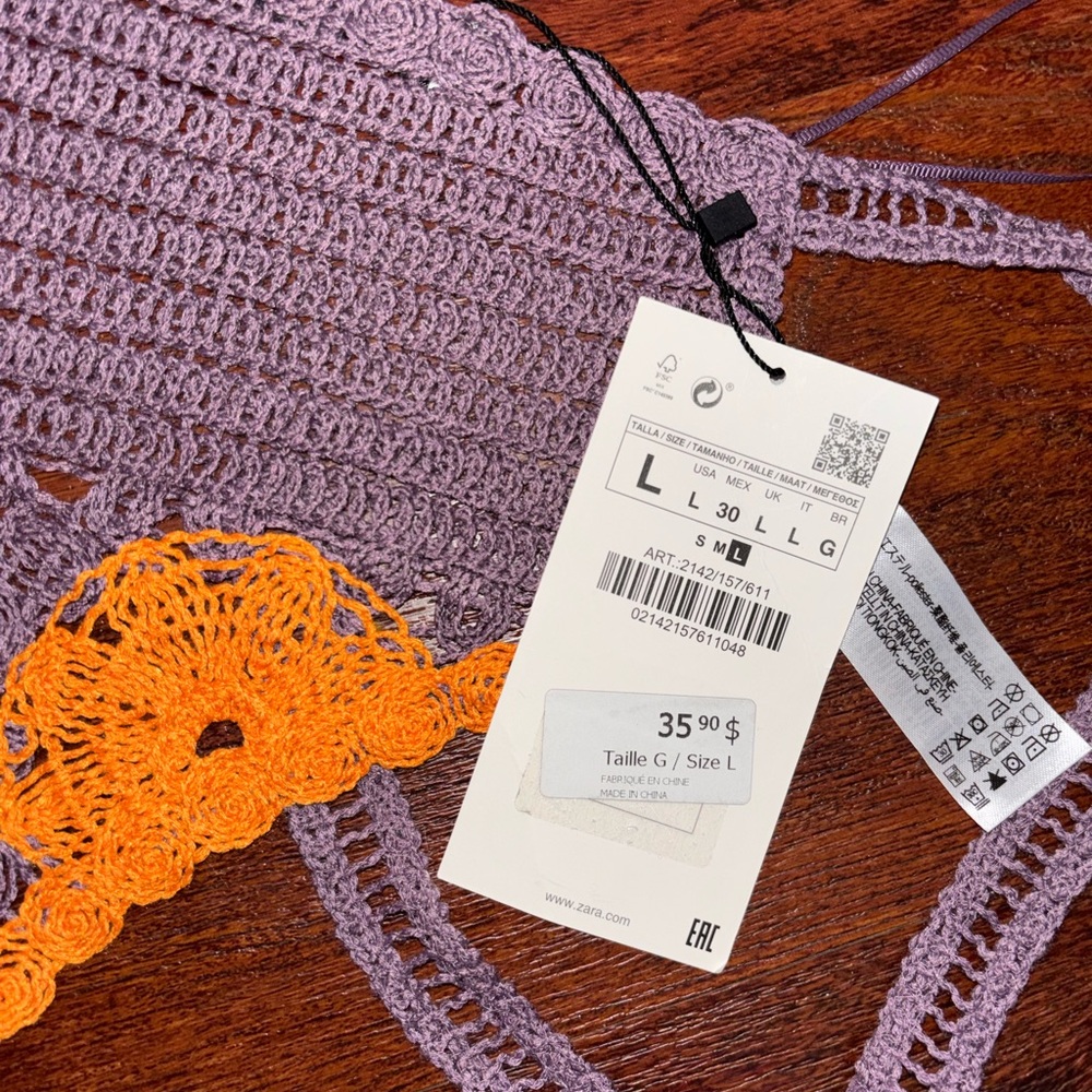 Zara Purple and Orange Crochet Top NWT - Picture 2 of 5